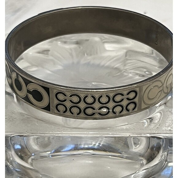 Coach Bangle Bracelet Signature Logo C Black White Enamel Stackable Y2K Designer - Picture 4 of 5